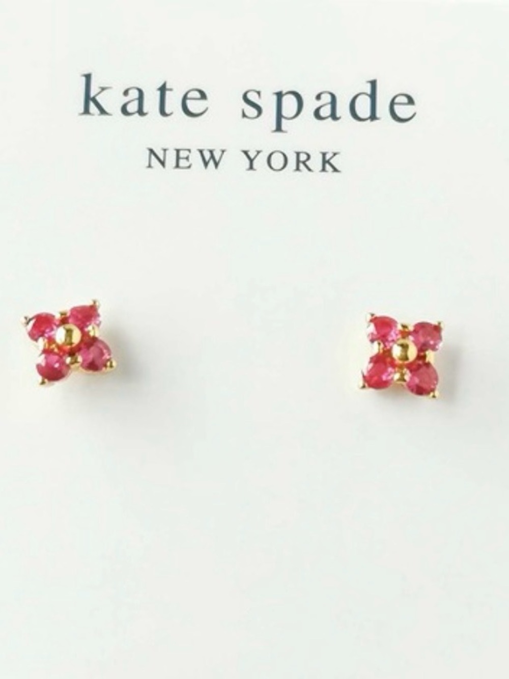 New Kate Spade NY Small Myosotis Flower Gold Stud Earrings Crystal